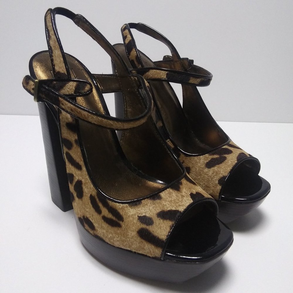 Pelle Moda Leopard Print Calf Hair Platform Heels Size 6 1/2 M